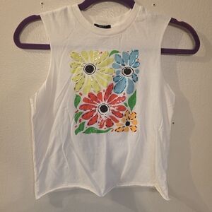 Forever 21 Kids Cream Graphic Floral Muscle Tank